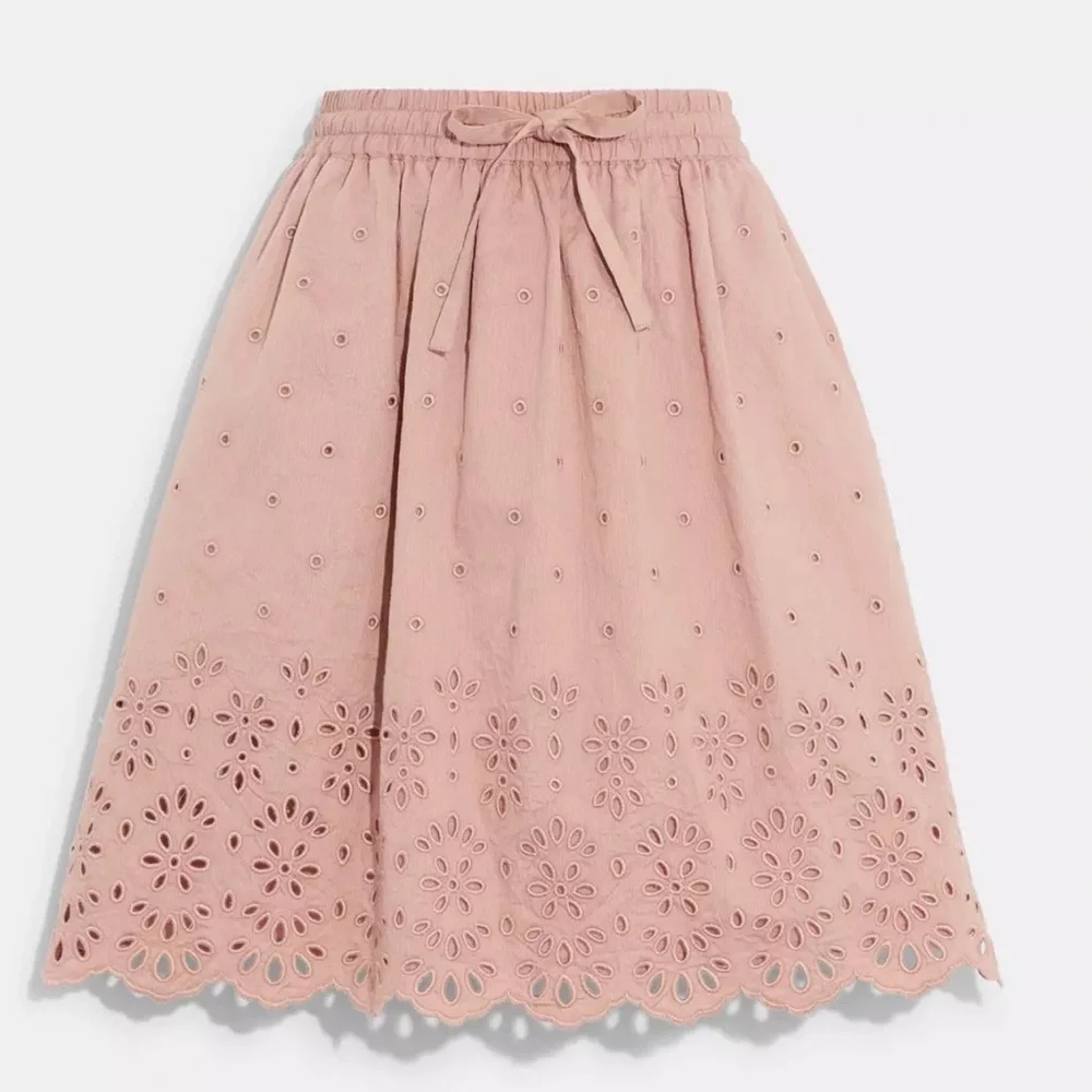 COACH Broderie Anglaise Mini Skirt In Organic Cotton Size 0
